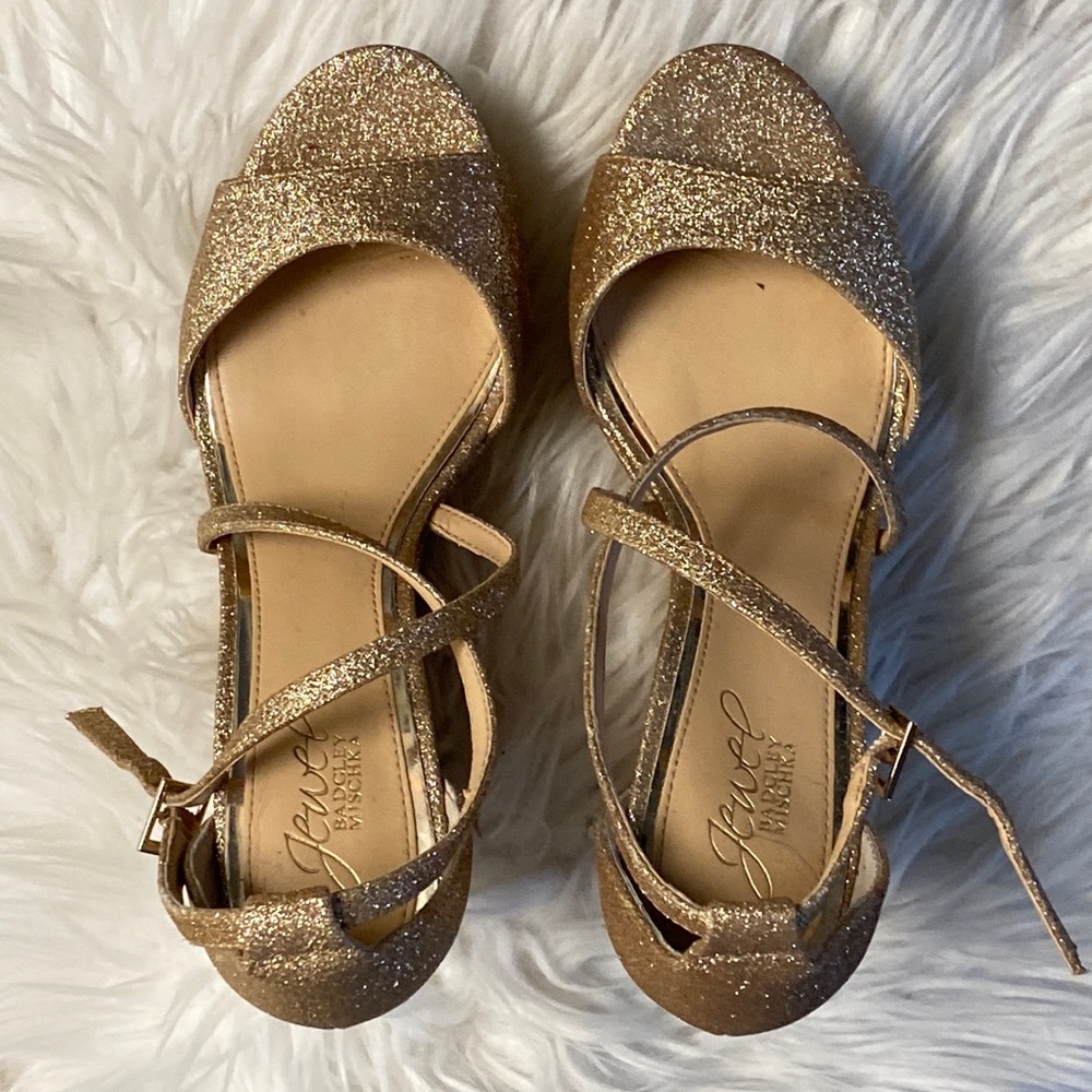 Gold glitter wedge heels
